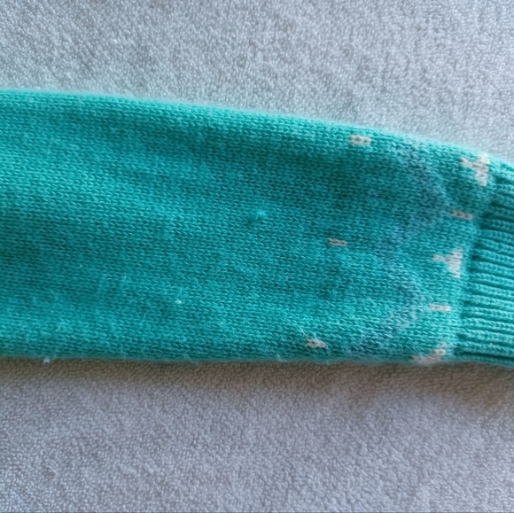 Talbots Teal Lambswool Knit Fair Isle Snow Bird Sweater, Size P - Picture 8 of 16
